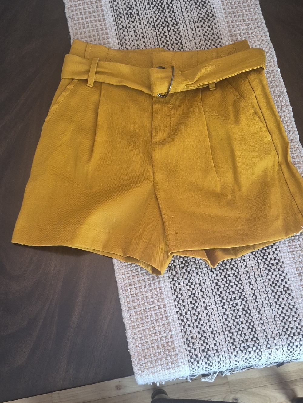 Banana Republic Mustard High-Waist Shorts with D-Ring Belt